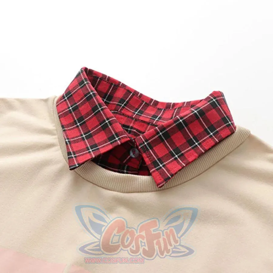 Animal Printing Cartoon Plaid Collar Shirt One-Piece Sweaters Three Colors Hoodie J30003