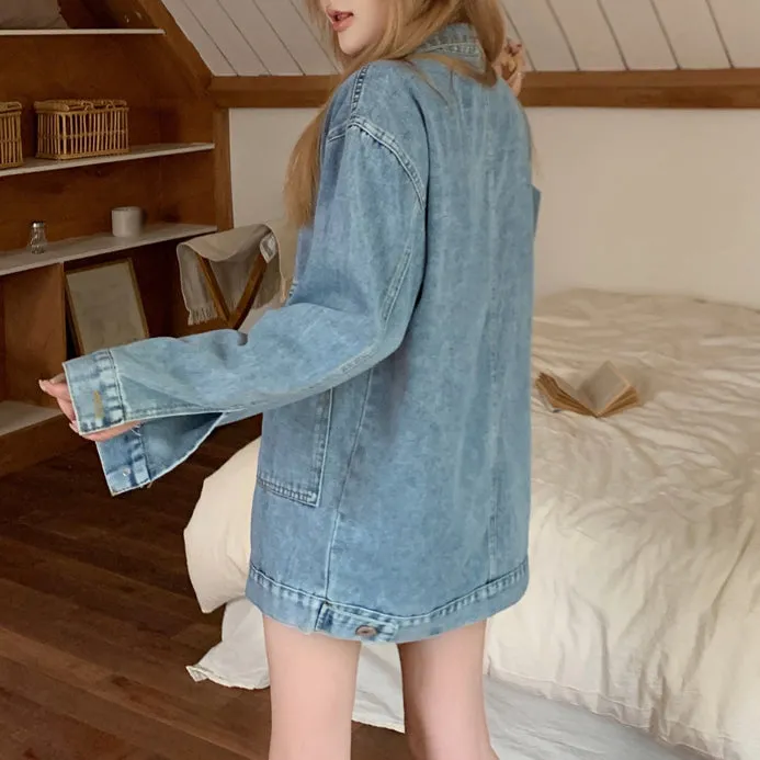 Denim Coat Vintage Cardigan Single Breasted Top