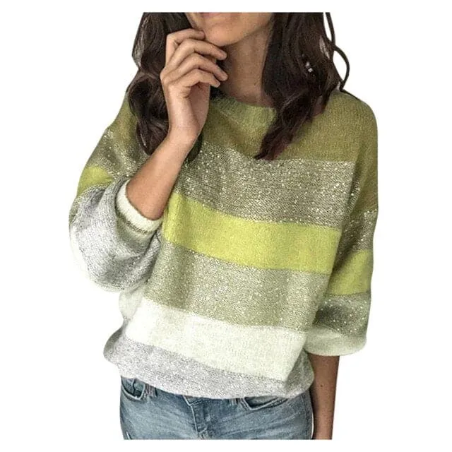 DressBetty - Sweaters Women Korean Harajuku Casual Loose Stripe Stitching Commute Jacquard Knitted Pullover Women Jumper