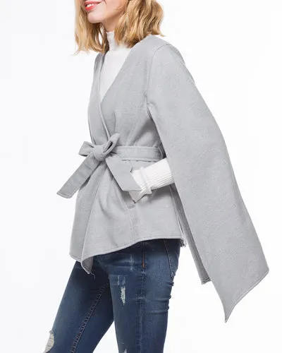 Fashion Solid Color V-Neck Belt Cardigan Coat