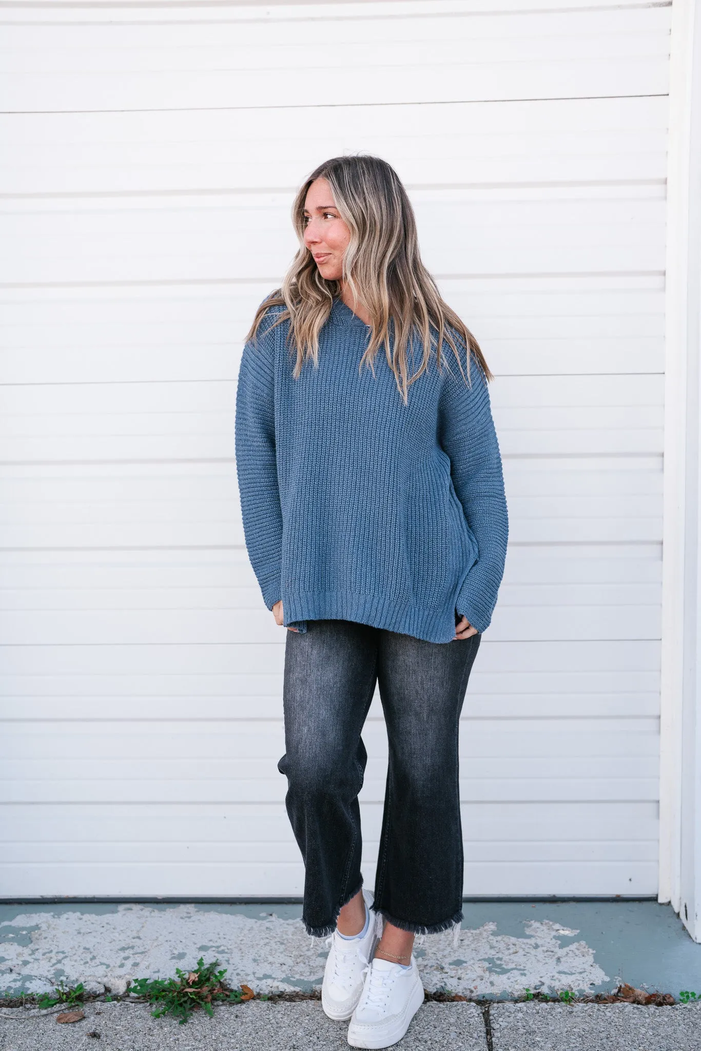 Midnight Blues Hooded Knit Top