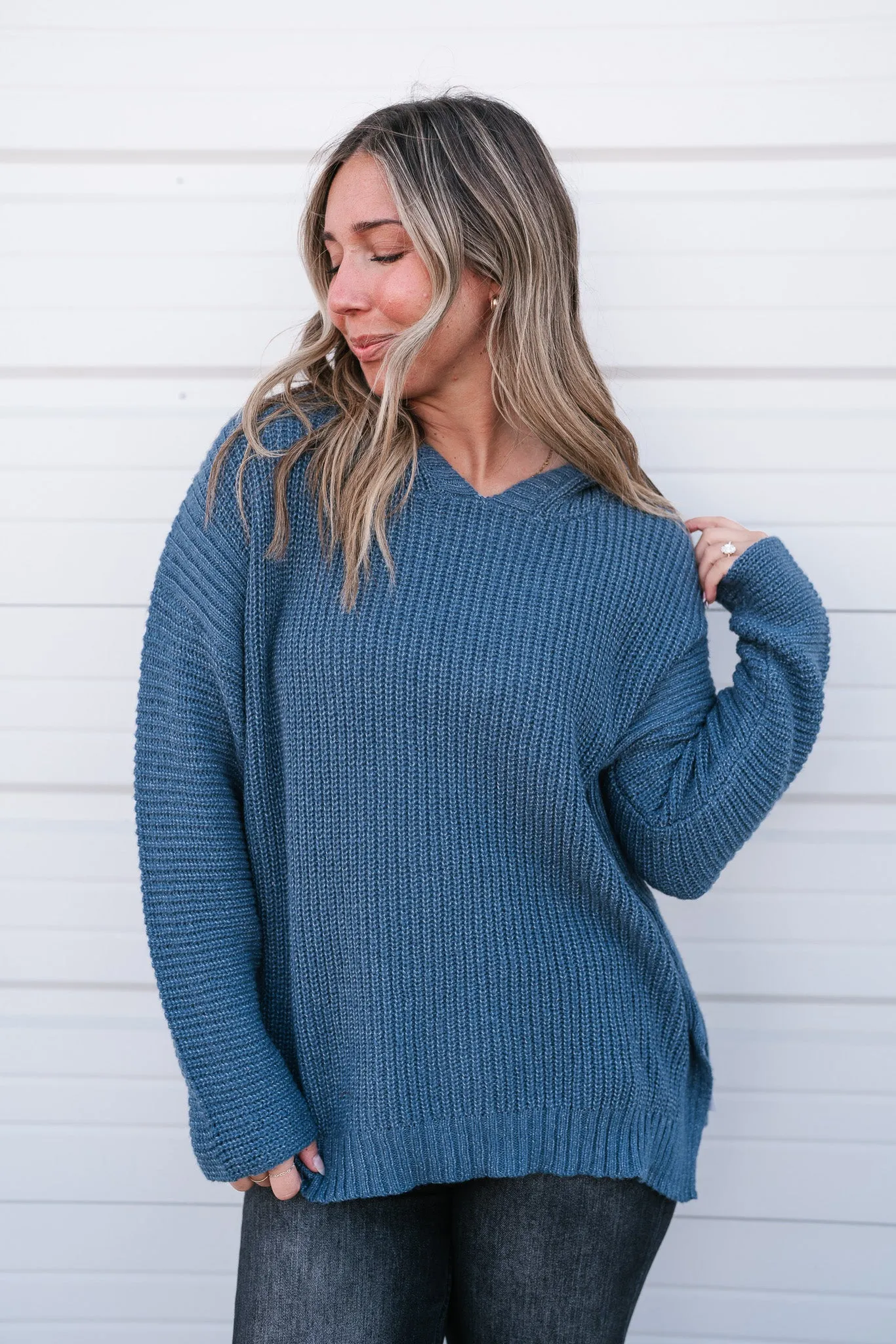 Midnight Blues Hooded Knit Top