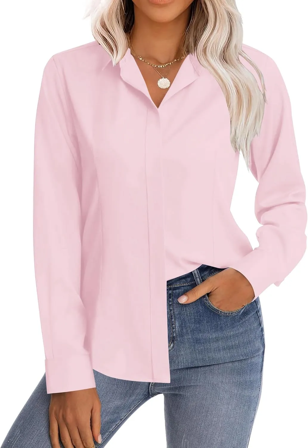 Zeagoo Women's Button Down Shirts Classic Fit Dress Shirt